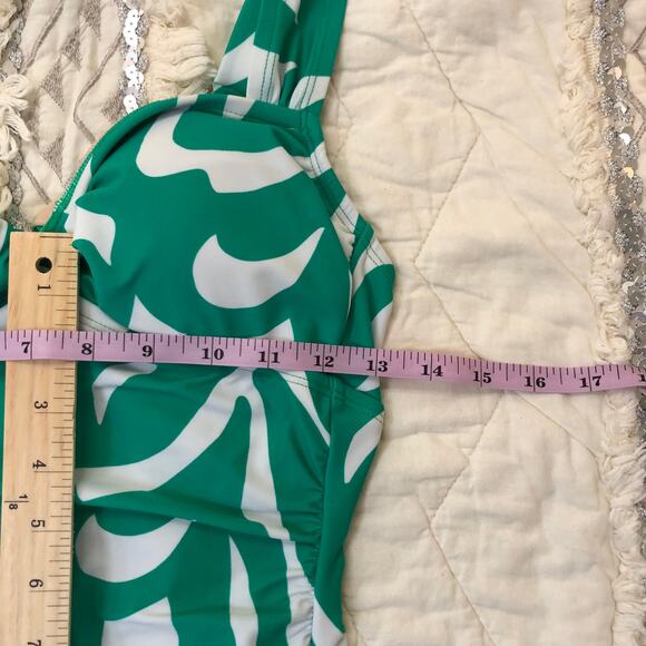 Shade & Shore NWT Women's One Piece Swimsuit Green White Leaf Shirred  M (8/10) - Picture 4 of 11